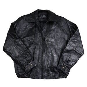 Vintage M. Collection Mens Black Patchwork‎ Genuine Leather Bomber Jacket Size M
